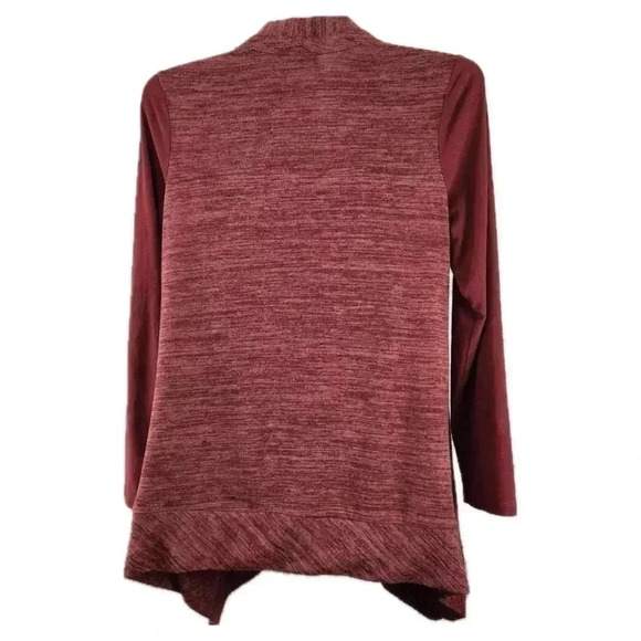 LOGO Lori Goldstein Sweater Size Small
Burgundy Wine Red Knit Faux Suede Sleeves - Picture 4 of 9